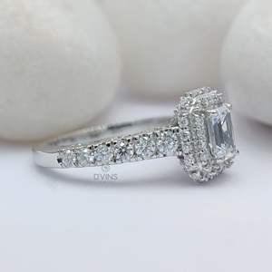 10K oro blanco VVS1 D Color Esmeralda corte aplastado Moissanite media banda compromiso y eternidad anillo regalo de fiesta para mujer - Product Image 2