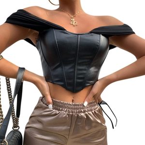 Fabricants de vêtements pour femmes Top corset sexy dos nu personnalisé Top court bustier noir avec bouton à lacets - Product Image 3