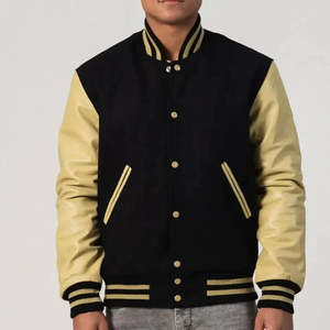 Chaqueta de Béisbol Estilo Hip-Hop Urbano, Chaqueta Universitaria Informal con Parches, Chaqueta Bomber con Mangas de Cuero - Product Image 1