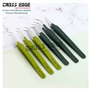 Pinzas de extensión de pestañas de acero inoxidable curvadas de 45 grados de alta calidad, nuevo diseño con punta de fibra antideslizante para uso en cejas - Product Image 4