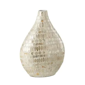 Vase en nacre artisanal Capiz incrustation Vase décoratif Style Boho serpillière incrustation Accents décoratifs pour la décoration de la maison et de l'hôtel