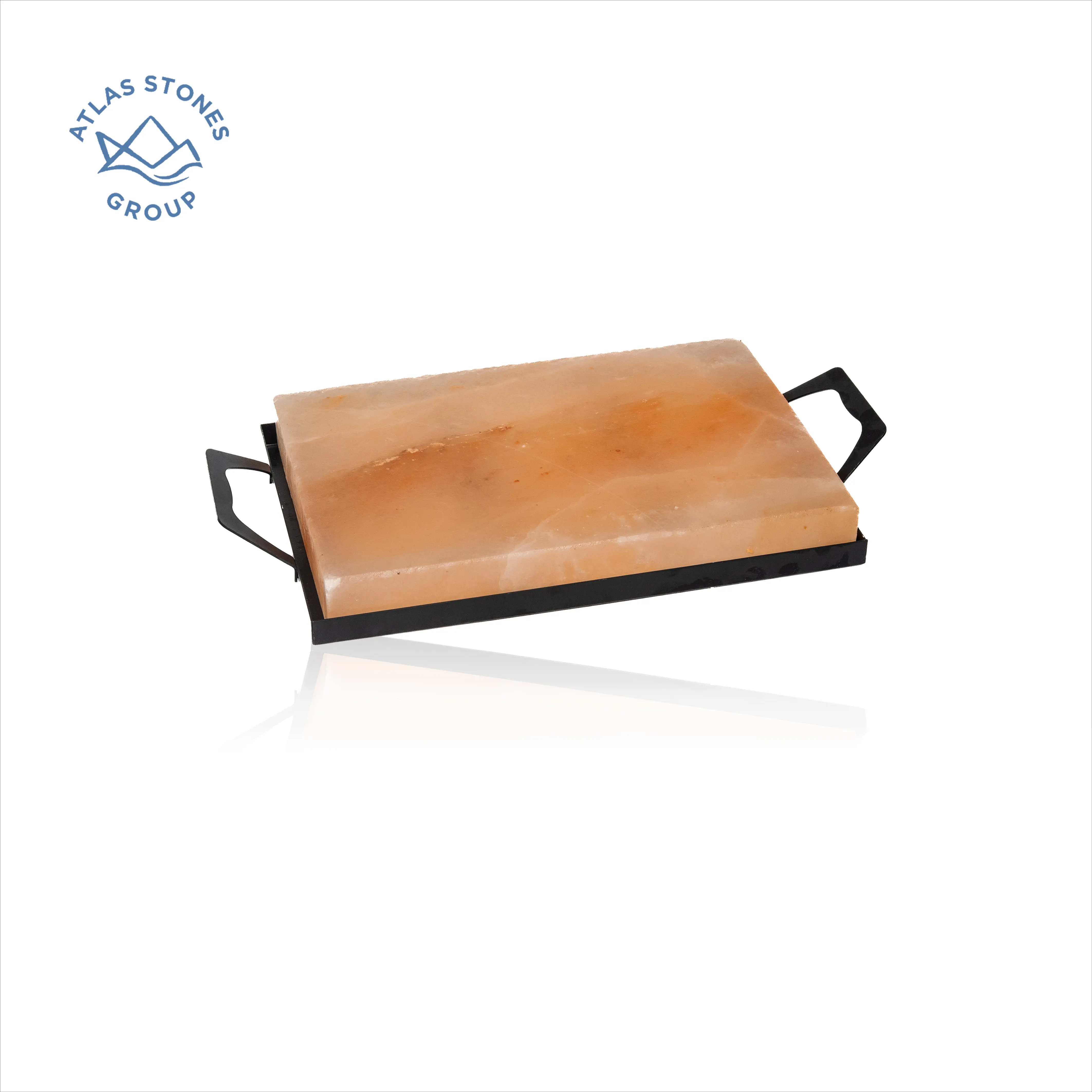 Premium Quality Natural Himalayan Rectangle Pink Salt Cooking plate Grilling Stone Salt Barbeque Slab with metal plate holder