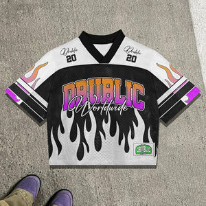 Custom Men's Gothic Streetwear <b>Y2K</b> Oversized Mesh T-shirt Football Jersey Style with Digital Printed Design & V Neck Breathable - Product Image 2