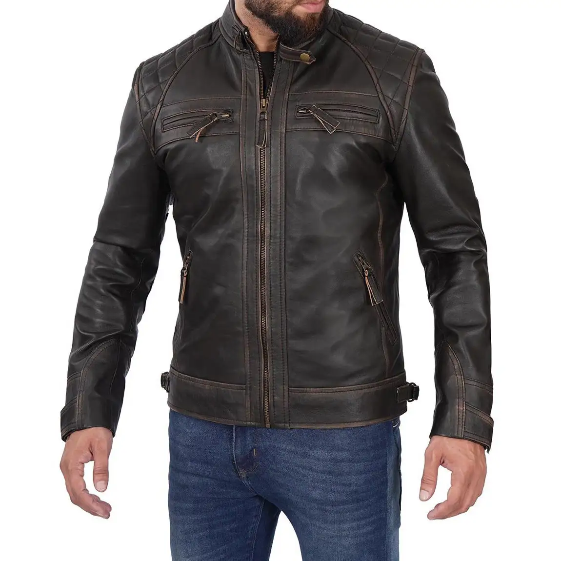 Full customization ODM Service Available Mens Clothing Dirty Red Wax Effect Real Sheep Leather Jacket for Men 2024