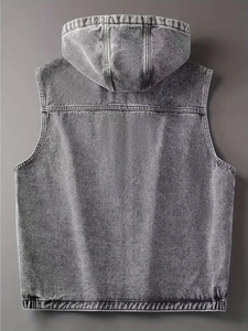 Veste à capuche vintage pour homme, poids lourd, style moto, denim résistant, bouton unique, poche poitrine, imperméable, coupe-vent, hiver - Product Image 3