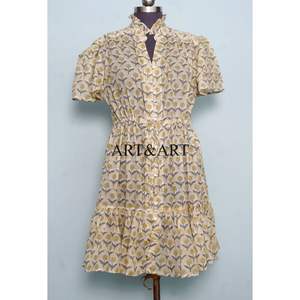 Robe Courte Bohème en Coton Imprimé Floral à Manches Courtes pour Femme Style Indien – Idéale pour Tenue Formelle, Décontractée, Douce, Respirante et Plage - Product Image 3