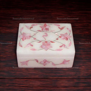 High-Demand 10x7.5 cm Hammered Marble <b>Jewellery</b> <b>Box</b> with <b>Pink</b> Mother of Pearl Design Directly Sourced India Worldwide Supply - Product Image 1