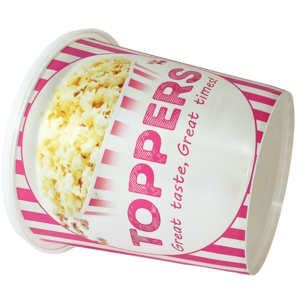 ถังใส่ป๊อปคอร์นพลาสติก PP ขนาด 85 ออนซ์ พร้อมฝาปิด ใช้ซ้ำได้ อุ่นในไมโครเวฟได้ พิมพ์โลโก้ตามสั่ง สีสันสวยงาม ปิดผนึกด้วยความร้อน - Product Image 2