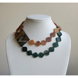 Collar de doble hebra de cuerno de búfalo Natural de Color verde y miel hecho a mano para mujer, joyería de moda de estilo Tribal respetuoso con el medio ambiente - Product Image 2