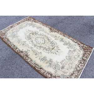 พรมวินเทจสไตล์ตุรกี ขนาด 3.7x6.9 ฟุต พรมขนสัตว์สีน้ำตาลขาวสไตล์โอเรียนทัล - Product Image 1