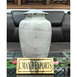 Urnas de cremación para adultos de aluminio con acabado de piedra blanca para cenizas humanas con bolsa de terciopelo gratis, precio al por mayor - Product Image 1