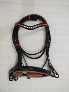 Grossiste indien Bandeau à sourcils en cristal de pierre blanche et orange avec muserolle rembourrée noire Bride de dressage d'Inde .. - Product Image 3