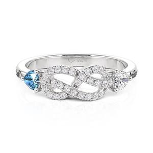 Bague de mariage Jeulia personnalisée avec double cœur et pierre de naissance, zircon et plaqué rhodium - Product Image 1