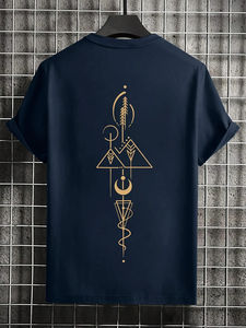 Camiseta de manga corta con cuello redondo y estampado de patrón abstracto para hombre, 100% algodón, cómoda, informal, de talla grande, para verano - Product Image 1