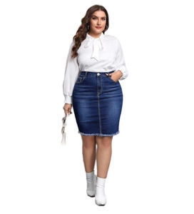 กระโปรงผ้ายีนส์เอวสูงสำหรับผู้หญิงกระโปรงหน้าแบบลำลองสำหรับฤดูร้อนกระโปรงยีนส์ด้านหลังกระโปรงสั้นทรงตรง - Product Image 1