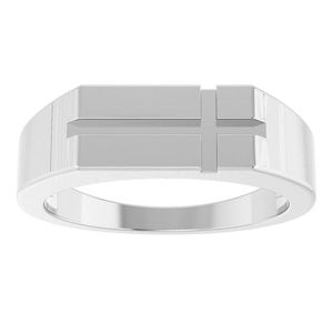 Rose Gold and Gold Plated Rectangle Cross Signet <b>Ring</b> Trendy Christian Religious Inlay with Claw Setting for Gift - Product Image 3
