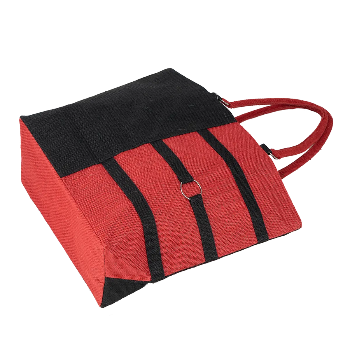 Джутовая модная пляжная сумка для ежедневного использования с сочетанием черного и красного цветов и прочной сумкой на молнии с внутренней стороны