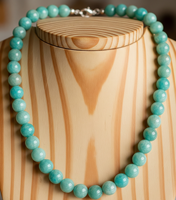 Collier en perles d'Amazonite naturelle, perles rondes, fermoir doré, bijoux bohèmes pour femmes, pierres précieuses de guérison, cadeau