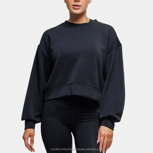 Sweats en molleton de coton 100% surdimensionnés décontractés pour femmes coupe ample col rond perlé et lavé - Product Image 6