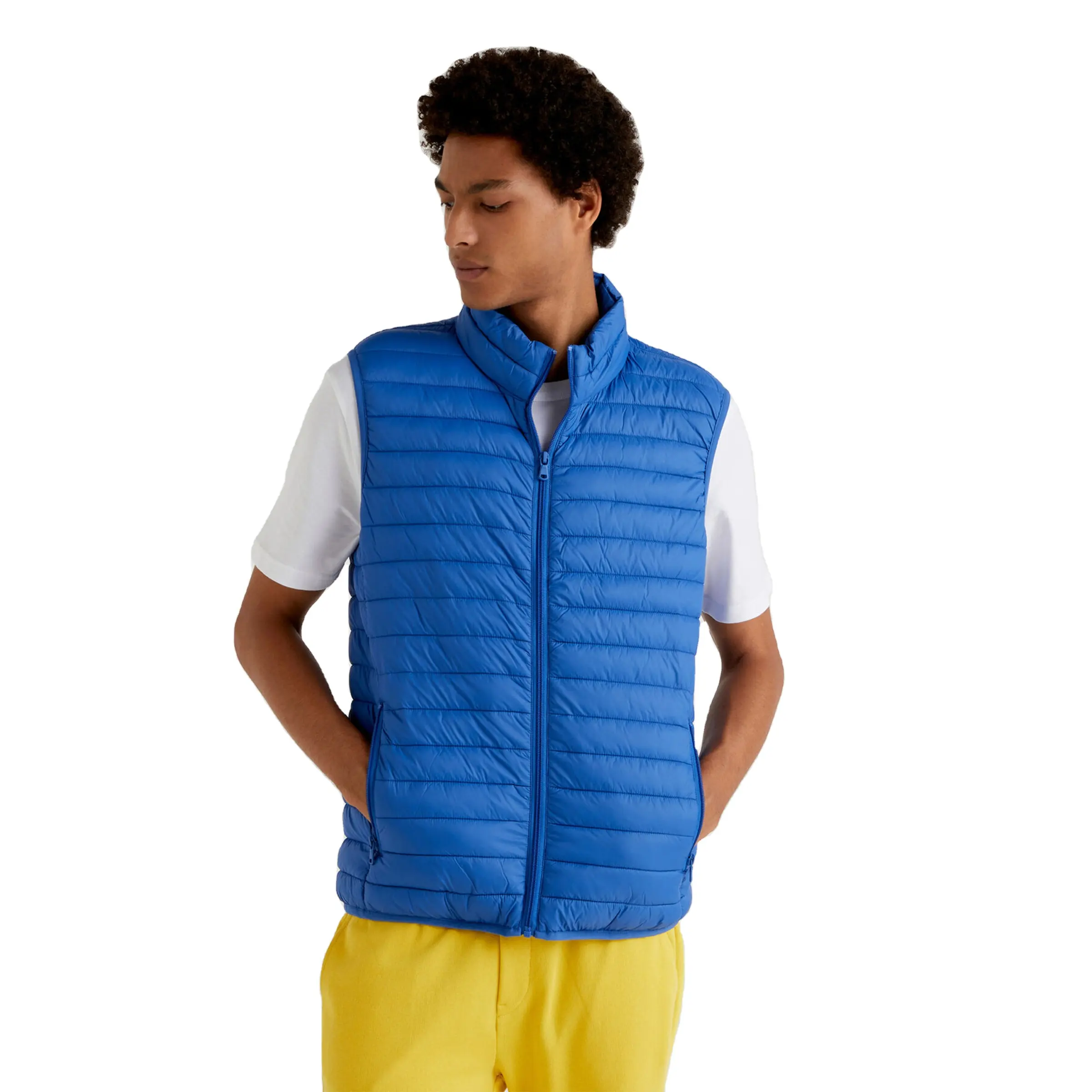 New Design Custom Logo Fashion Winter Zipper Winter Sleeveless Jacket Blue Quilted Puffer Men' Vests