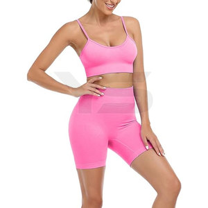 Custom Logo Private Label Jogging Fitness Shorts Anti-Wrinkle Hip Lift Ribbed Bra Shorts Yoga Fitness <b>Set</b> <b>for</b> Adults Plus Size - Product Image 3
