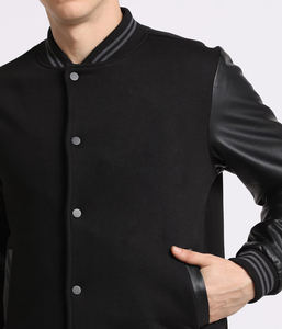 Vestes OEM Letterman Varsity pour hommes Vestes grande taille en cuir à manches pour hommes Veste de baseball d'hiver côtelée noire brodée pour hommes - Product Image 3