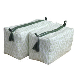 High Quality Hand Block Printed <b>Toiletry</b> <b>Bag</b> Coin Purse Cosmetic <b>Bag</b> Set of Two Quilted <b>Bags</b> - Product Image 1