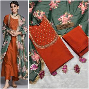 ผ้าไหม viscos หนักที่สวยงามพร้อมชุดปักสวยงาม3ชิ้น - Product Image 6