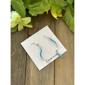 Navajo Handmade Sterling <b>Silver</b> Turquoise Inlay <b>Chandelier</b> Drop Earrings - Product Image 4