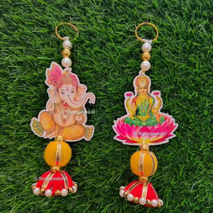 Ganesha en bois tenture murale Ganpati Temple décoration Ganesh Ji et Lakshmi Ji ensemble décor de mariage pendaison de crémaillère cadeau fête faveur - Product Image 1