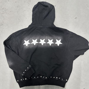 Zip up Black Wash Sun Faded Hoodies Cropped Distressed Parches bordados Hoodie Blank Custom Distressed Hoodie - Product Image 3