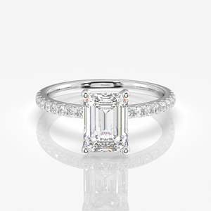 <b>Emerald</b> Cut Moissanite Diamond Pave Sterling <b>Silver</b> <b>Ring</b> Elegant Pave Design for Women - Product Image 5