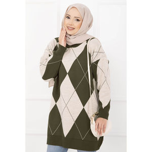เสื้อสเวตเตอร์ถักลายบาคลาวาสีกากีสำหรับฤดูใบไม้ร่วง - Product Image 2