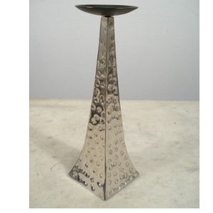 <b>Large</b> Size Silver Hammered Finished Aluminium Pillar <b>Candle</b> Holder for Home Living Room Table Top Decoration Use - Product Image 1