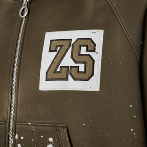 Haute qualité 370 GSM brossé polaire fermeture éclair survêtement hommes femmes doux sensation de main Olive teint tissu personnalisé en relief Logo Design - Product Image 6