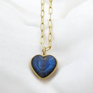 15mm Cristal Clair Quartz Pendentif Collier Coeur Forme Or Plaqué Lunette Ensemble À La Main Charme Femmes À La Mode - Product Image 2