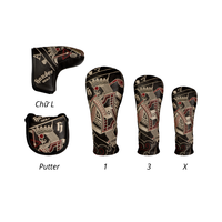 Ensemble de housses de tête de club de golf Handee Art Deco, 5 pièces, durables, motifs imprimés en relief, série Bocca Da Gai, motif feuille complexe, authentique