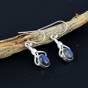 Venta Directa de Fábrica, Pendientes Colgantes de Piedra Labradorita Estilo Boho Plateados, para Aniversario, Fiesta o Regalo, a Precio de Fábrica - Product Image 3