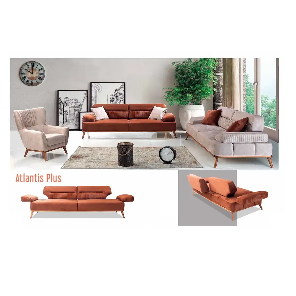 Luxury Home Furniture Orange and Beige Living Room Set Stylish and Comfortable High Quality - Made in Turkey