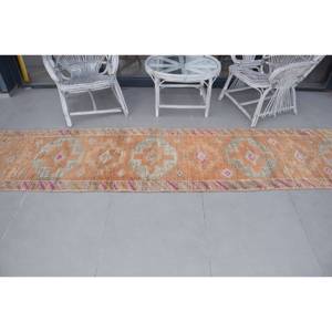 2.5x11.9 ft Vintage <b>Runner</b> <b>Rug</b>, Orange Gray Turkish Camouflage Wool <b>Rug</b> - Product Image 3