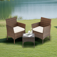 Ensemble de meubles d'extérieur en fer durable, 3 pièces, meubles de patio, coussins doux, table en verre, cour, jardin, balcons, pelouses, marron
