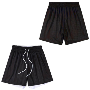 Short de course d'été homme double épaisseur réversible noir blanc Short d'entraînement personnalisé en polyester respirant Short de bain uni - Product Image 1