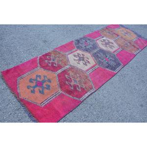 3.1x9 ft Herki Vintage Rug, <b>Red</b> Patchwork Turkish Rug <b>Wool</b> - Product Image 2