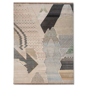Manchaha Ivory Hand Knotted <b>Wool</b> Bamboo Silk Rug 10mm Thick Geometric Abstract Pattern for Home Hallway Rectangle Model-Les-2774 - Product Image 1