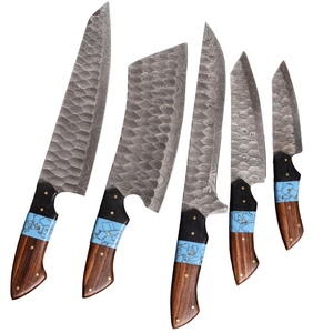 Venta al por mayor de cuchillos de chef personalizados de calidad superior OEM ODM, juego de cuchillos de cocina hechos a mano de acero damasco, mango de madera y resina - Product Image 1