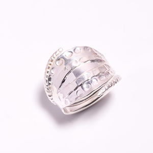 Handcrafted Sterling <b>Silver</b> Textured Wide Band <b>Ring</b> Adjustable Boho Statement Jewelry For Women & <b>Men</b> - Product Image 2