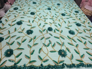 Robe de bal moderne faite à la main, broderie florale 3D, perles, paillettes, dos illusion, nœud en cristal, tissu brodé - Product Image 4