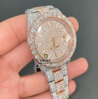 Montre de luxe Hip Hop en acier inoxydable avec diamants glacés, cadran analogique en verre, 41 mm, date automatique, mouvement mécanique à taille brillante