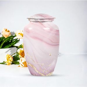 <b>Large</b> Metal <b>Urn</b> Blush Pink Marble Pattern Cremation <b>Urn</b> for Adult Ashes (Size - 10 Inch, 200 Cubic Inch Capacity) - Product Image 3