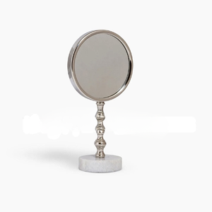 Marble And Silver Aluminum Metal Single Side Mirror Round Shape Use Makeup Tableware And Desktop Bedroom At Best Price - Product Image 1